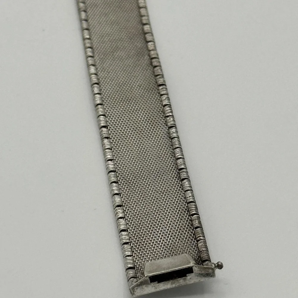 Vintage Sterling Silver Wide Mesh Bracelet Box Clasp Brutalist Modernist Brushed